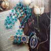 1PC Blue Crystal Rosary Virgin Pendant Necklace for Men Women Religious Jewelry