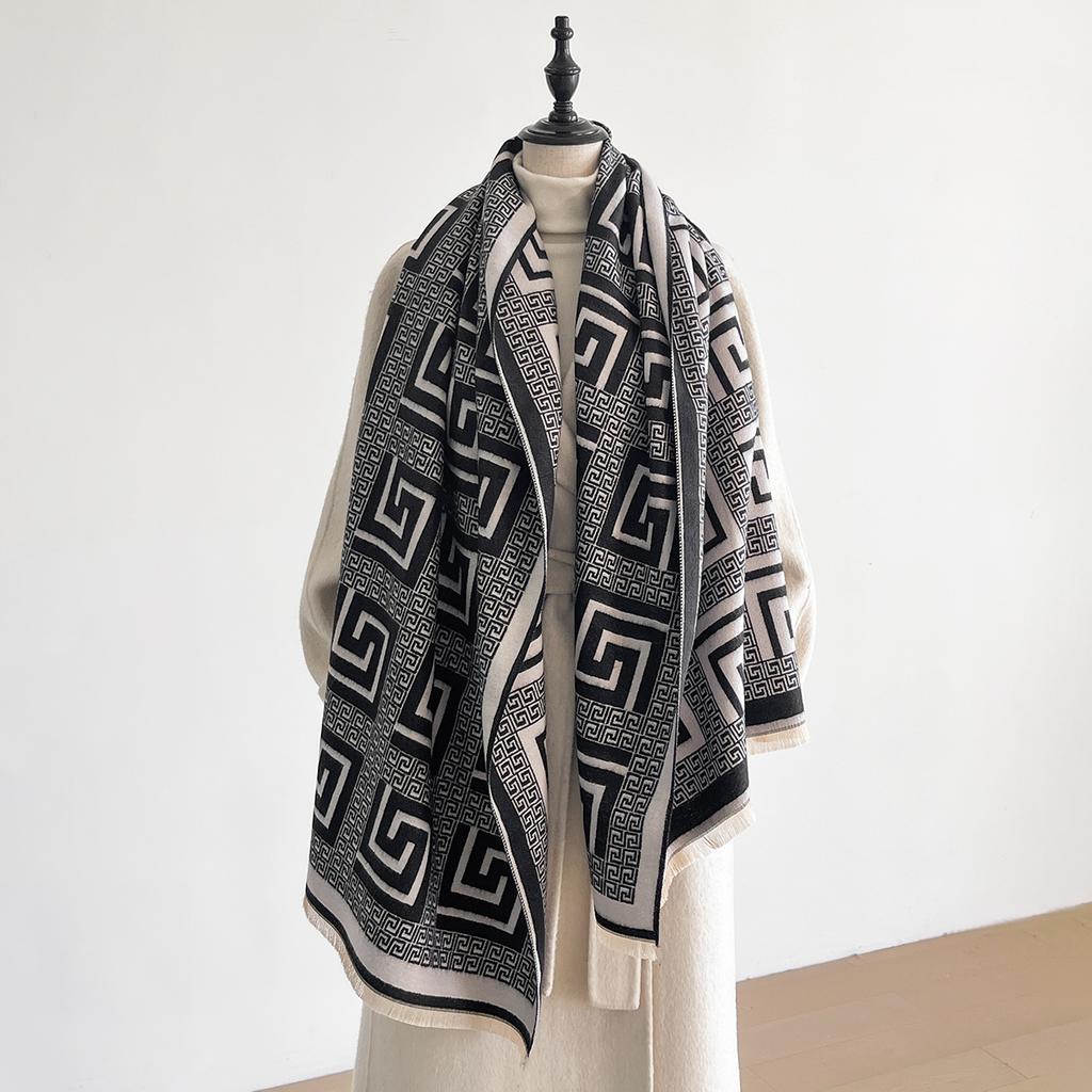 New Winter Cashmere Geometry Scarf for Women Shawl Wrap Female Pashmina Luxury Brand Poncho Thick Blanket Warm Bufanda Echarpe