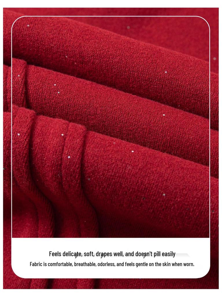 Spring 2026 Red Rhinestone Wide-Leg High-Waist Sweatpants for Women