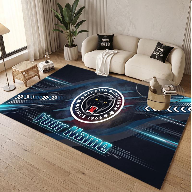 Custom Rug Penrith Panthers Pattern Print Name Text Soft Non‑Slip Floor Carpet for Home Indoor Decoration