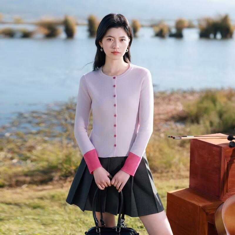 Sancai Plus Size Color-Block Knit Cardigan