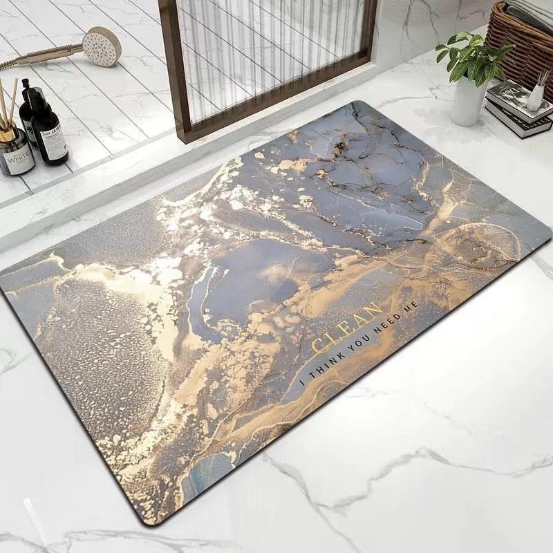 Modern Luxury Style Marble Texture Pattern Bathroom Floor Mat Home Room Toilet Door Mat Absorbent Pad Washable Foot Mat