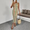 Moda Donna Estate Primavera Abiti Casual Senza Maniche con Stampa Color Block Girocollo a Vita Alta