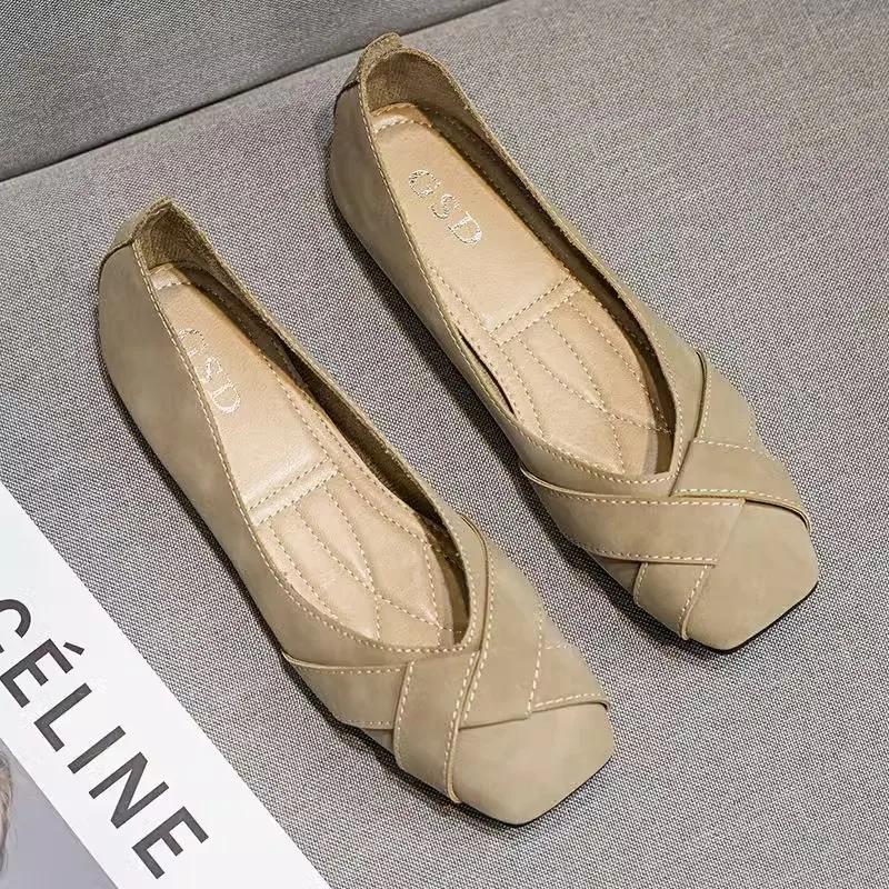 Frühlingsfeenstil Damen Schuhe Weichsohlige flachmündige flache Lässige quadratische Zehen vielseitige Schuhe Mode Komfort Damenschuhe