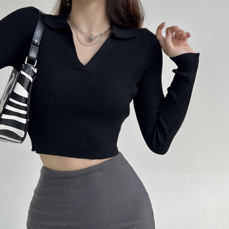 

Women s Sweater Turn down Collar Casual Knitted Retro One Size