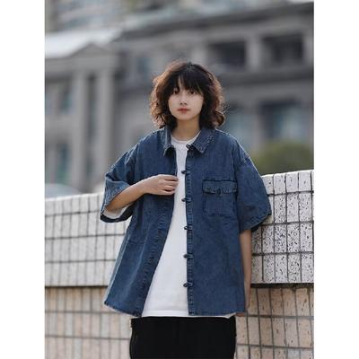 Sommer Neue Vintage-Jeansjacke im chinesischen Stil für Männer und Frauen, lockeres, gewaschenes Jeansoberteil mit Retro-Knopf