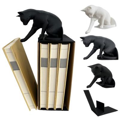 Cat Bookend Stand Matte Black Cat Paw Design Bookend Stable Non-Slip PLA Material Decorative