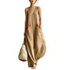 Women Boho Sleeveless Maxi Dress, V Neck Flowy Long Tank Dress, Summer Casual A-line Loose Dress with Pockets