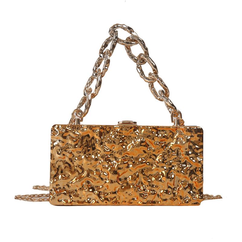 

Акрилова сумка-коробка з ефектом потрісканого льоду жіноча 2025 літо європейська та американська особистість товстий ланцюг ручна сумка через плече вечірня сумка тренд золотий