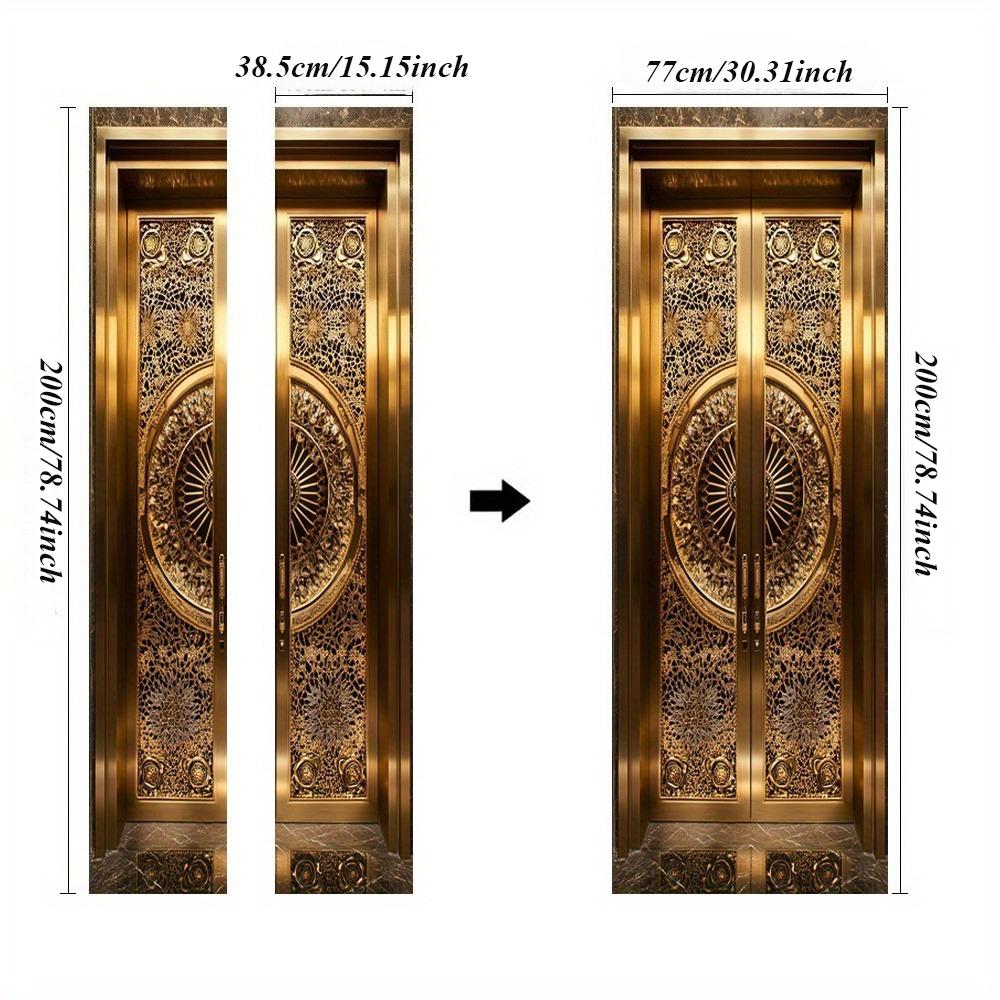 

2Pcs1 Luxury Golden Door Mural Stickers, Self-Adhesive, Removable Wall Decoration with Elegant Floral And Geometric Patterns, Mo
