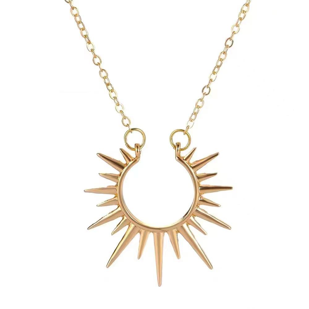 European and American new sunflower pendant necklace retro metal open collarbone chain fashion creative jewelry women