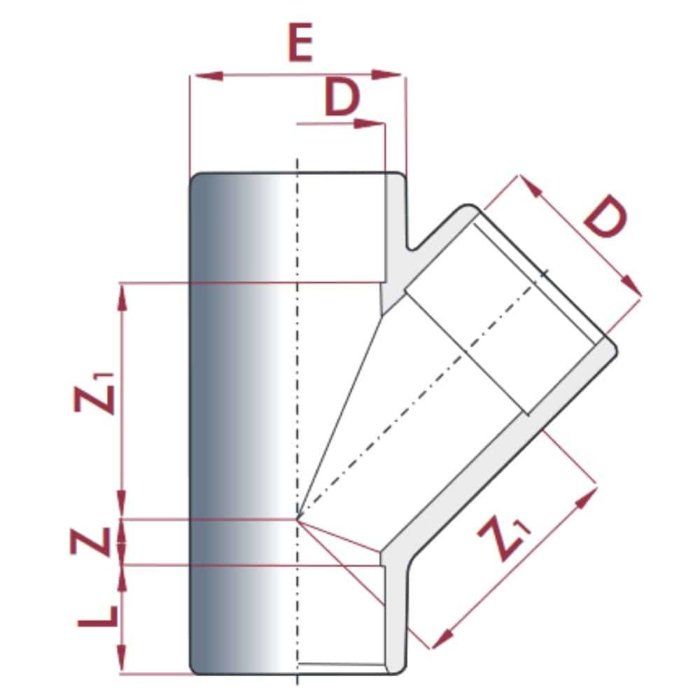Té PVC-U 45° 32mm PN16 Raccord Muffe pour Tuyauterie Durable