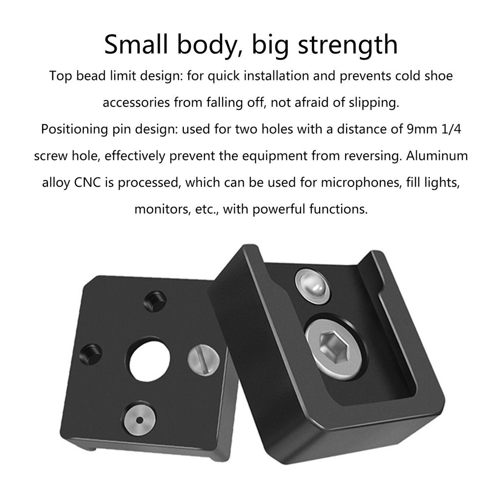 Aluminum-alloy Cold Shoe Mount Adapter Base with 1/4" Mounting Screw for Camera Cage Flash LED Light Expansion Holder
