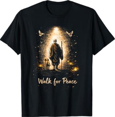 T-shirt Meditazione Mindfulness Monaco e Cane Camminata per la Pace