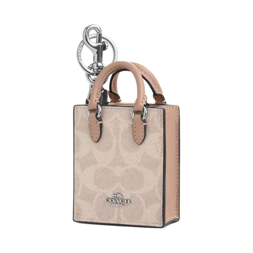 New COACH Coated Canvas Earphone Case Mini Women's Beige CX069-SVPWH