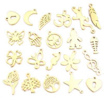 10pcs/lot  316 Stainless Steel Gold Plated Tree Moon Butterfly Small Charms Pendant For Necklace DIY Jewelry Making