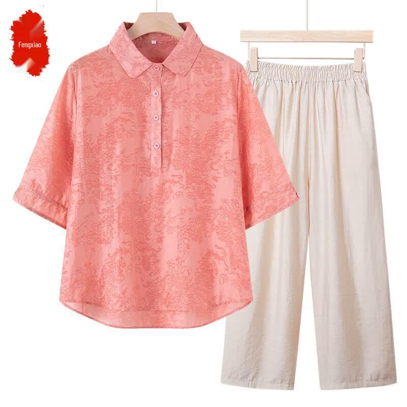 Stylish 2025 Summer Loose Short-Sleeve Cotton Linen Top for Middle-Aged Women