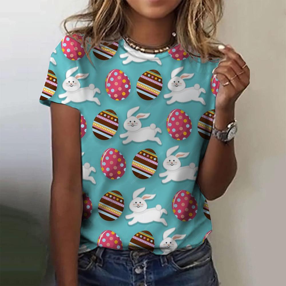 Easter Bunny Women's T-shirt Pattern Girls' Clothes Summer Round Neck Short Sleeve T-shirt Women's Street Wear Oversized Shirt