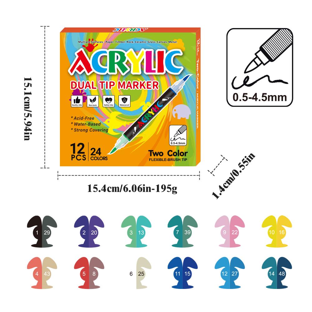 Premium Acrylic Marker Dual Tip Dual Colors Paint Marker Pen Brush Soft Tip Waterproof Quick Writing Marker Art Pen