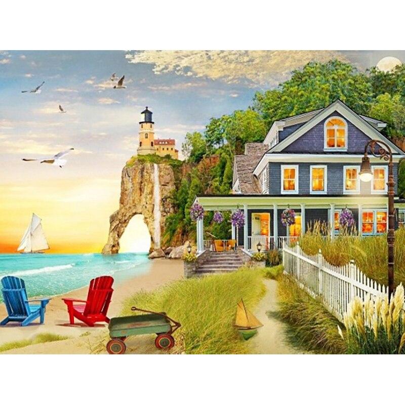 New 5D DIY Diamond Painting Landscape Head Diamond Embroidery Sea View Cross Stitch Full Round Drill Home Decor Art Gift