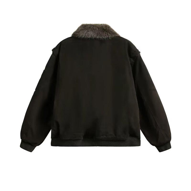 Men's American Retro Fur Collar Cotton Jacket – Trendy Winter Workwear, Thick and Versatile Warm Outerwear for Couples.