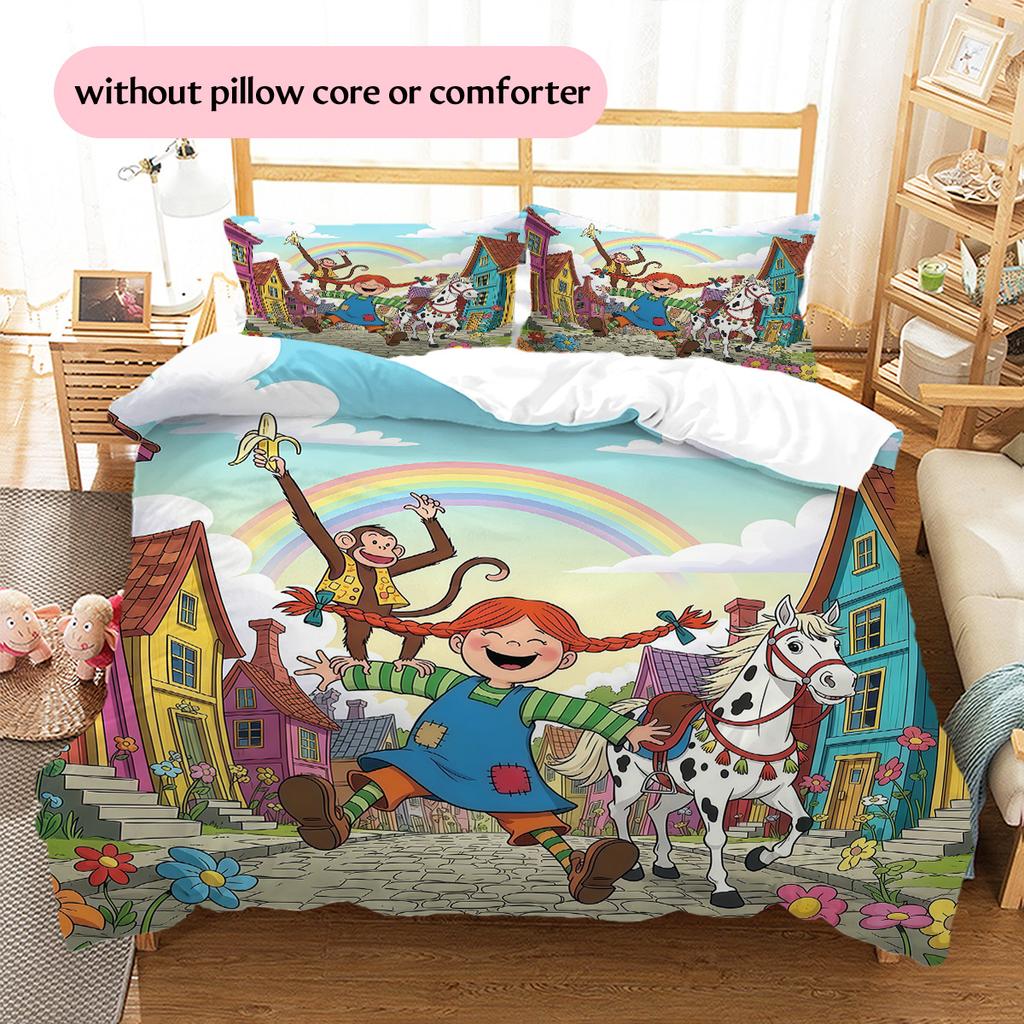 Pippi Longstocking  Pattern Bedding Quilt Set  Home Decoration  Gift (1 * Duvet Cover + 2 * Pillowcase  Without Core)
