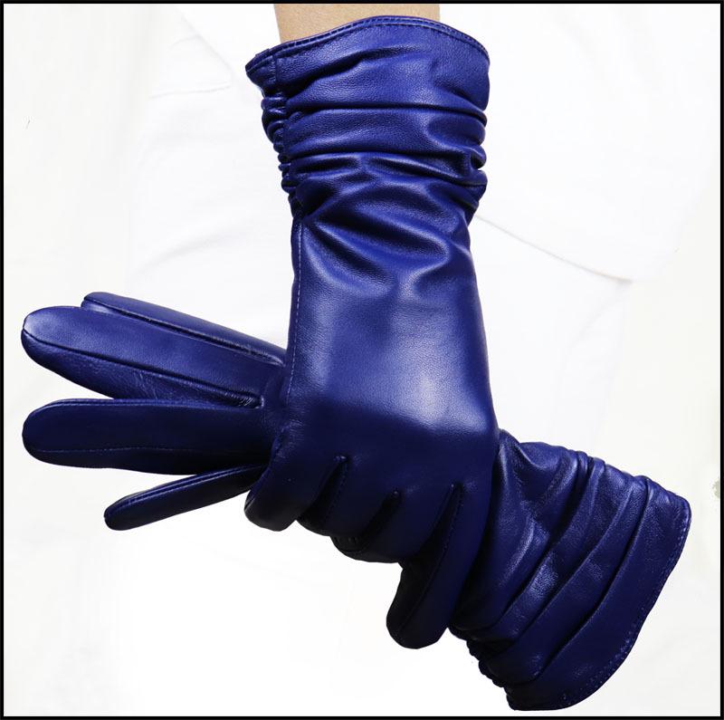 High-end Women's Long Black Leather Gloves - Touchscreen, Warm, Plus Velvet, for Autumn/Winter
