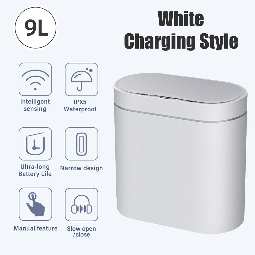 9L Motion Sensor Bathroom Trash Can with Lid, Automatic Garbage Bin for Bathroom, Slim Plastic Narrow Bedroom Bathroom Trash