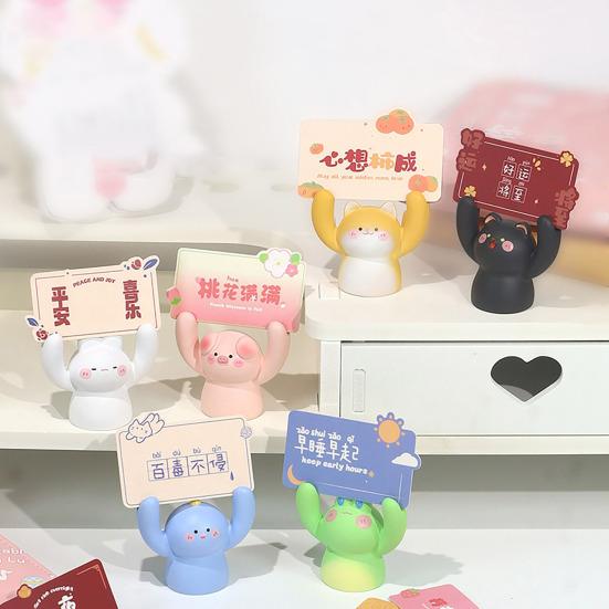 Desktop Cartoon Animal Resin Statue Adorable Creative Shape Mini Size Photo Stand Memo Clip Message Note Holder