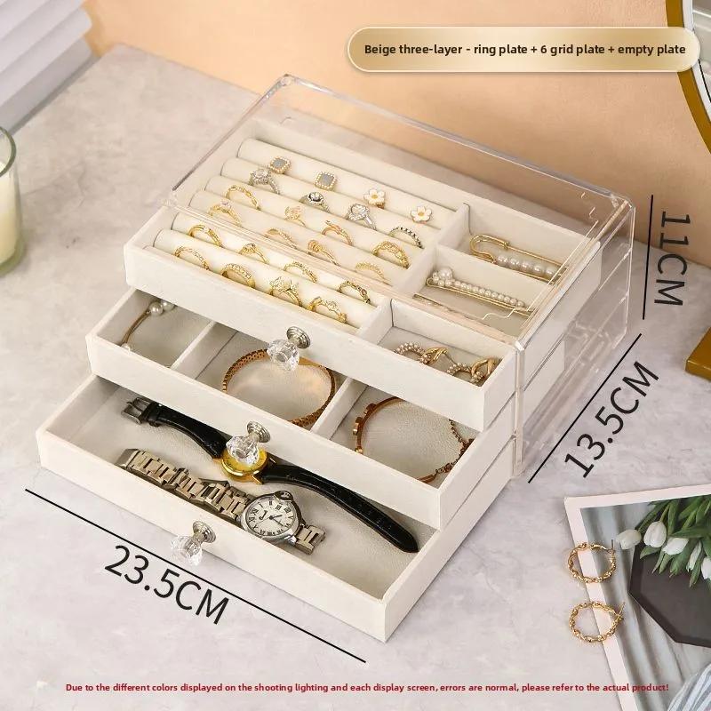3Layer Flannel Jewelry Box Earring Necklace Ring Boxes Jewelry Dustproof Tabletop Organizers Multifunctional Storage Box Gifts S