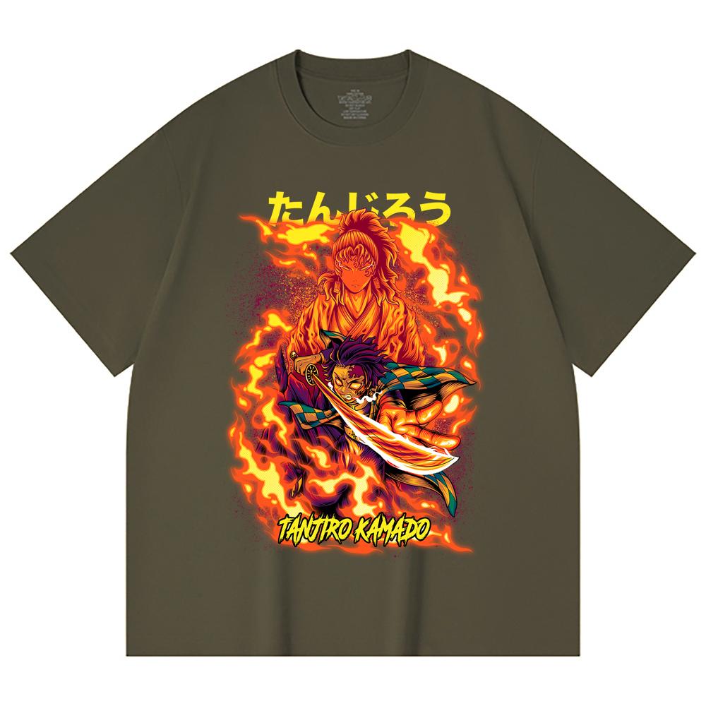 230 Gsm 100% Cotton Demon Slayer V107 Tanjiro Print Unisex Heavy Cotton T Shirt