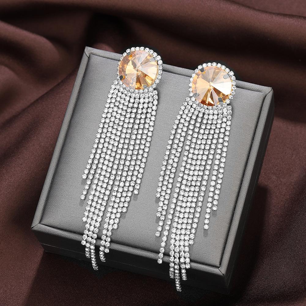Exaggerated Wind Diamond-Set Fringed Earrings, High-End Niche Design, Exquisite Earrings, Personalized Long Earrings