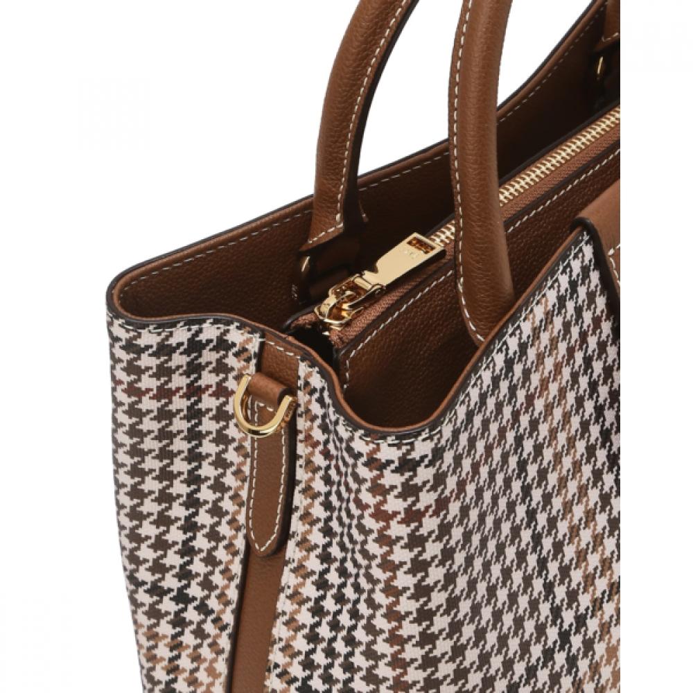Daks Brown Leather Houndstooth Check Tote Bag M