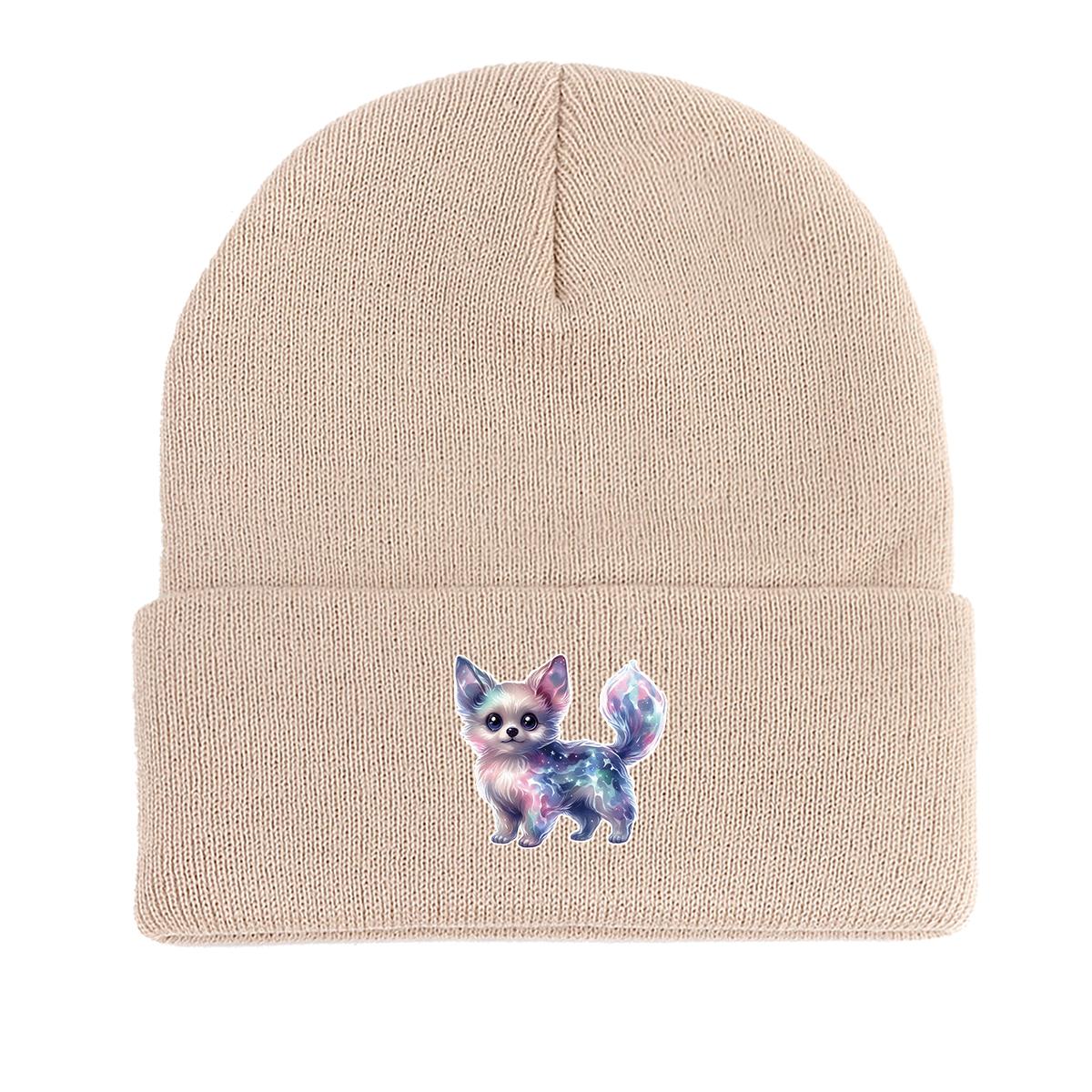 

Lovely Dog Winter Knit Hat Beanie, Animal Man Cap Thermal Stretchy Headwear Headwear Knitted Hat Beanie as the picture бежевый