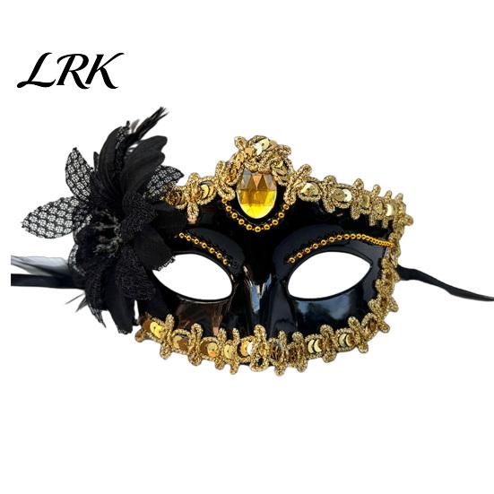 Lace Rhinestone Masque for Women Masquerade Women, Vintage Venetian Half Face with Side Flower Festival Performance Cushion Halloween Prom Ball