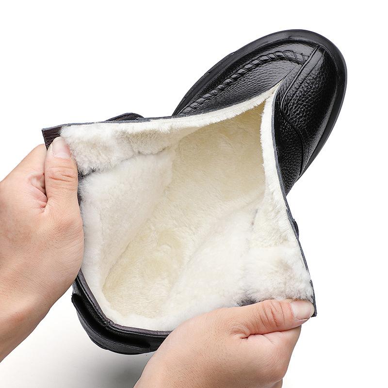 Winter First Layer Cowhide Wool Men's Cotton Shoes Genuine Leather Velvet Warm Dad Men's Shoes High-top Casual Men's Leather Shoes
