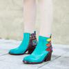 Johnature Handmade Genuine Leather Splicing Printed Fabric Retro Comfortable Thick Heel Women's Ankle Boots