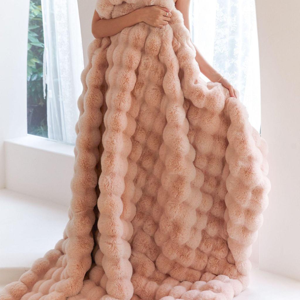 Manta de Pelo Sintético de Conejo Estilo Toscano: Manta Acogedora para Oficina, Sofá y Niños