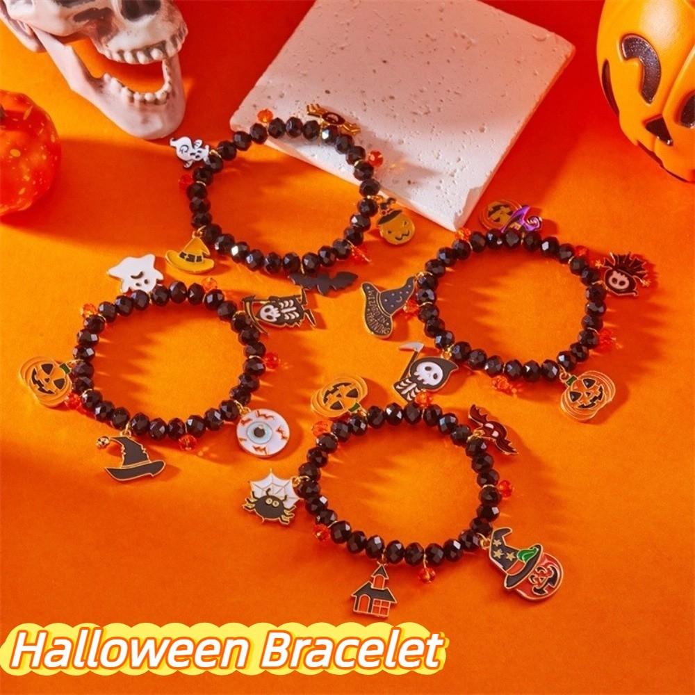 Zinc Zinc Zinc Alloy Pumpkin Pendant Bracelets Resin Crystal Beaded Bracelet Halloween Hand Chain  Party