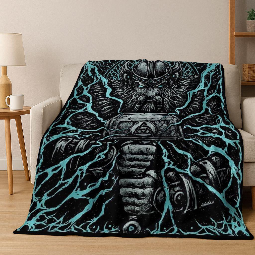Nordic Viking Warrior Symbol Valhalla Valknut Rune Flannel Blanket,Cozy Soft Throw Blanket for Home Bedroom Bed Sofa Cover Gift