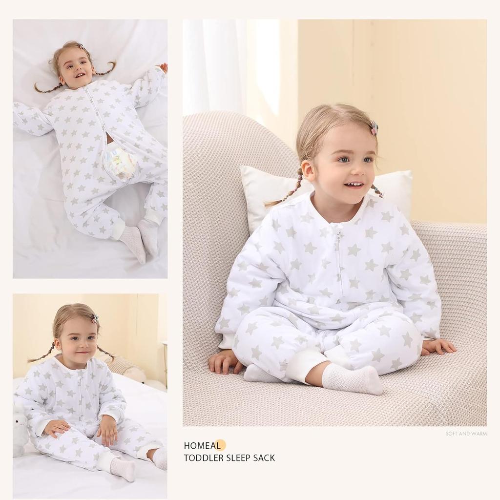 HOMEAL Toddler Sleep Sack 2T, Sleep Sack 3T, Sleep Sack with Feet, 2.5 Tog Toddler Sleeping Sack with Legs, Winter Long Sleeve Sleep Sack Baby, Sleep