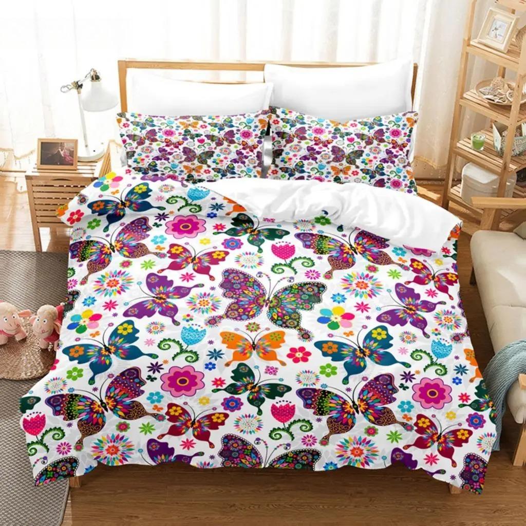 Blue Butterfly Duvet Cover Set King Size 220x240 Double Bed Single 3D Queen Bedding Sets Pink Full Twin Quilt Linen Pillowcase