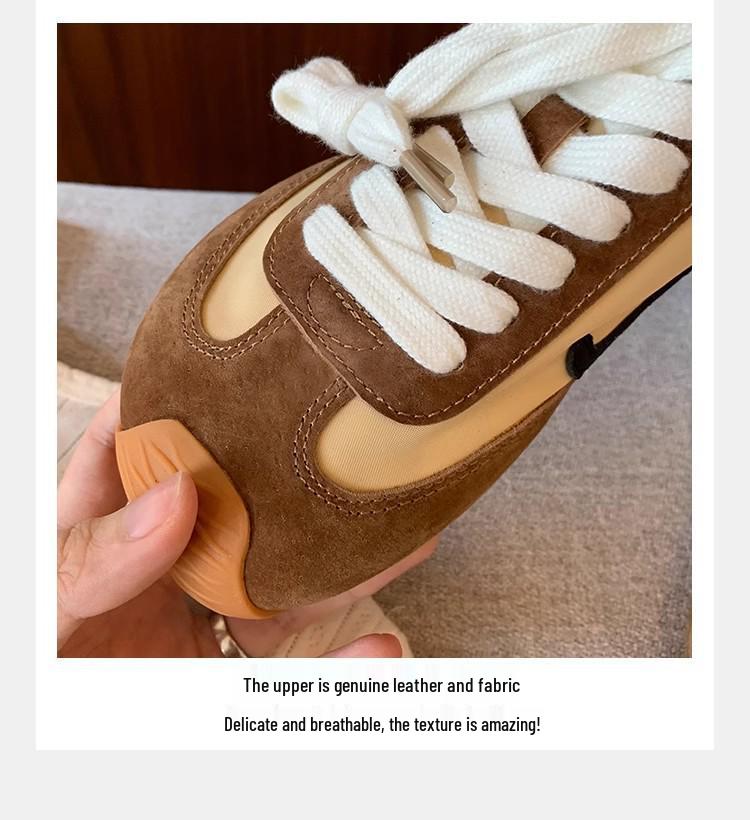 2025 Autumn Women's Retro Cowhide German Trainers with Asymmetrical Toe, Inner Lift, and Lace-up Design