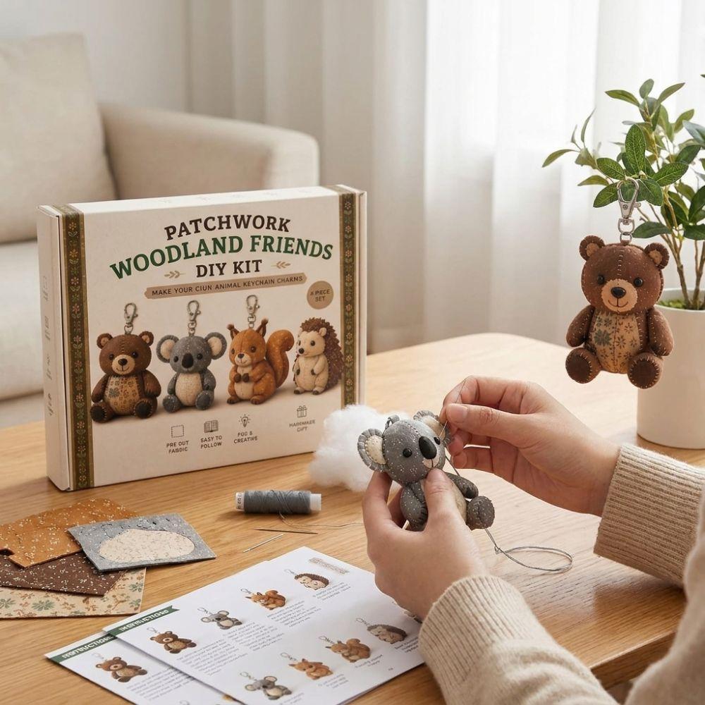 Vorgeschnittene Stoff-Patchwork-Tier-Sets Katze Hund Zwerg Handgemachte Schlüsselanhänger-Sets Schlüsselanhänger Basteln