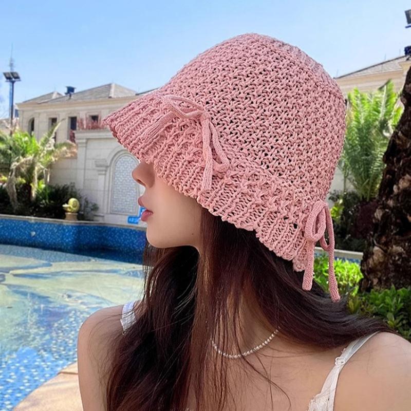 Beach Korean Straw Hat Summer Women Visor Breathable Chic Bucket Hats Fisherman Cap Hand Weaving Girl Fishing Sun Caps For Women