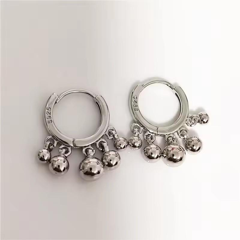 Fashion Silver Gold Plated Tassel Round Ball Hoop Earrings for Women Girls Punk Ear Party Jewelry Gift