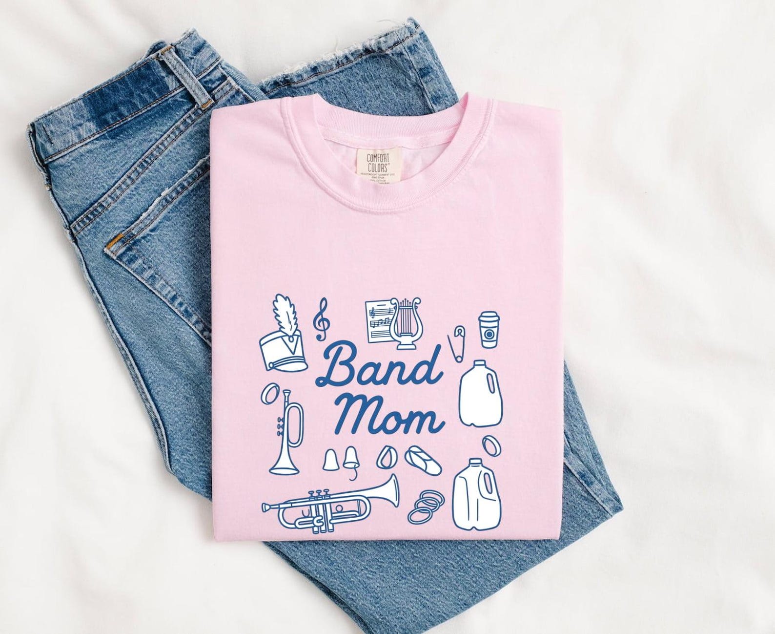 Marching Band Shirt Band Mom Music Gift Women Doodle Tee Drum Corps T-Shirt Band Parent Fan Hand Drawn Tshirt Melody Graphic Minimalist S