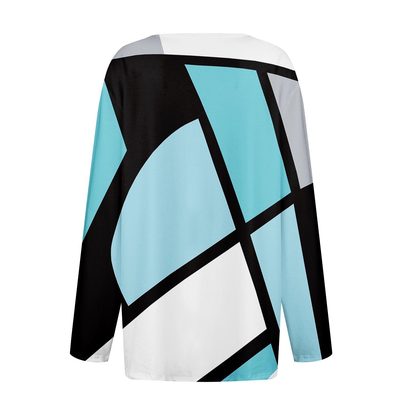 Жен. Футболка Футболка На пуговицах С принтом Длинный рукав Повседневные Выходные Мода — фото 5