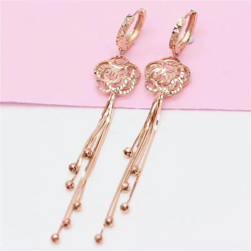 Nouveaux Boucles d'oreilles Mode Fleur Rose Classique Exquise Gland Chaîne Douce Boucles d'oreilles à Perles pour Femmes Cuivre Plaqué Or Rose Zircon