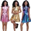Błyszcząca Sukienka Damska Metaliczny Kostium Bez Rękawów Futurystyczny Bez Rękawów Kosmiczny Łyżwiarz Disco Holograficzna Sukienka Imprezowa
